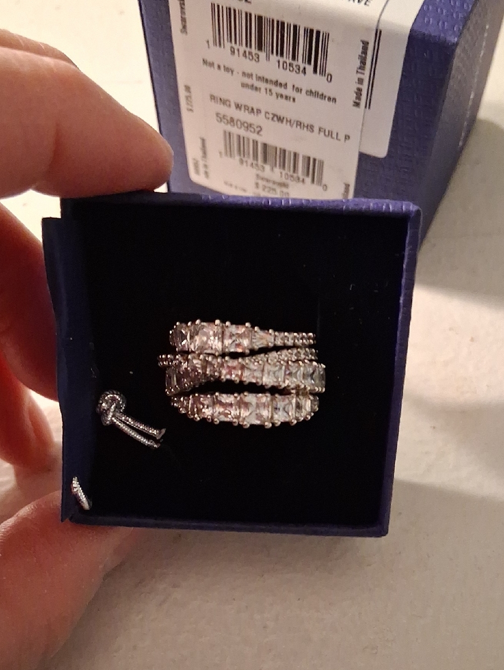 New Swarovski Silver Triple-Row Crystal Wrap Ring